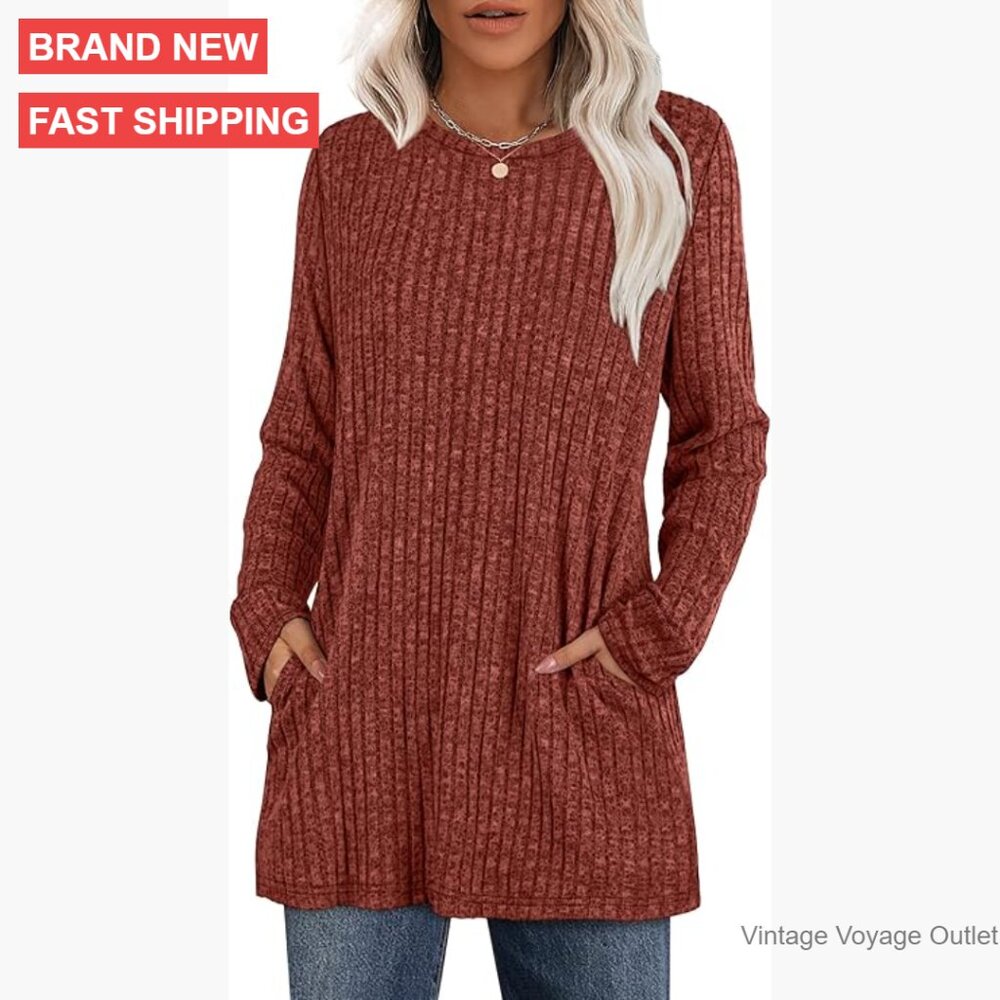 Long Sleeve Tunic Sweater with Pockets Loose Fit Fall Top